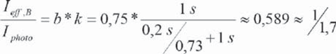 Titel: zwischen effektiver Betriebslichtstrke Ieff,B und photometrischer Lichtstrke Iphoto: - Beschreibung: Die Grafik stellt eine Formel bzgl. des Verhltnisses zwischen Betriebslichtstrke I und photometrischer Lichtstrke I photo.